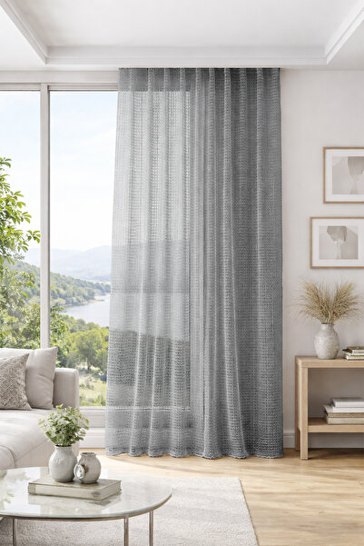 Premier Home Amber Anthracite Custom Size Tulle Curtain 100X250 1X2.5 Pleat