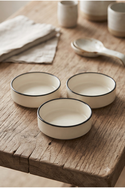Homerest Set of 3 Black Striped Porcelain Snack Bowls - Modern Presentation Bowl