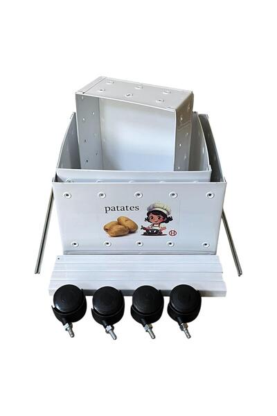 ÖZHEMMEKLER 3 Katlı Tekerlekli Metal Patates Soğan Sarımsak Kovası Antrasit (Demonte)