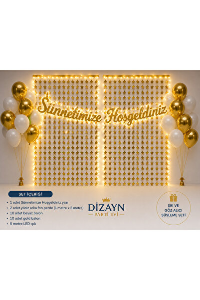 Dizayn Parti Evi Sünnetimize Hoşgeldiniz Gold Yıldız Arka Fon Perde Süsleme S...