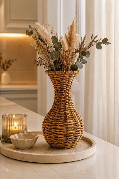 Qerhome Vază decorativă din răchită de ratan - Obiect decorativ MLN-11432