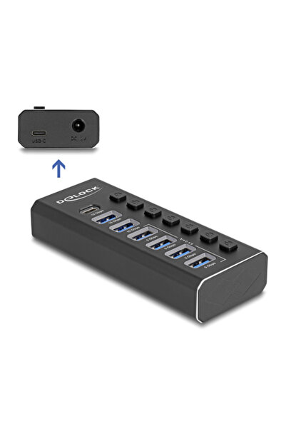 DELOCK Διανομέας USB 64326 με διακόπτες, 7 θύρες, 10Gbps, σύνδεση USB/USB-C, ...