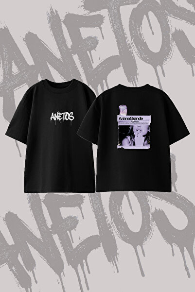 Anetos Arianagrande Positions Design Back Printed Cotton Black Oversize T-Shirt