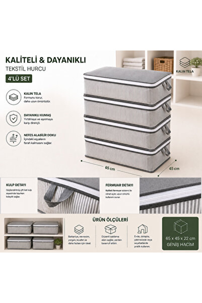 Pratic Home 4 Adet 65x45x22 cm Büyük Boy Baza Altı Hurç