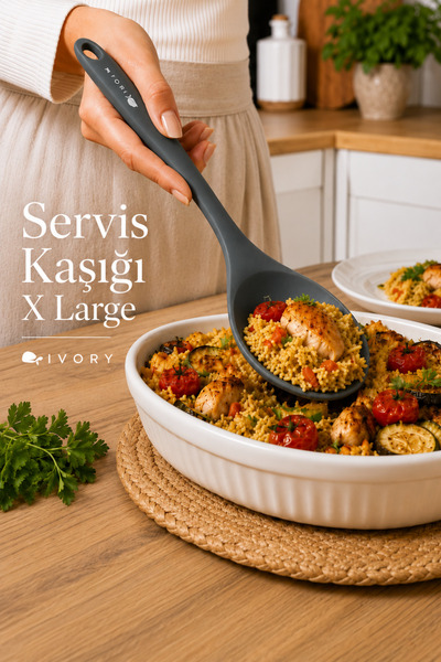 Sariva Home Ivory Servis Kaşığı Silikon Isıya Dayanıklı Yapışmaz Yüzeylere Uy...