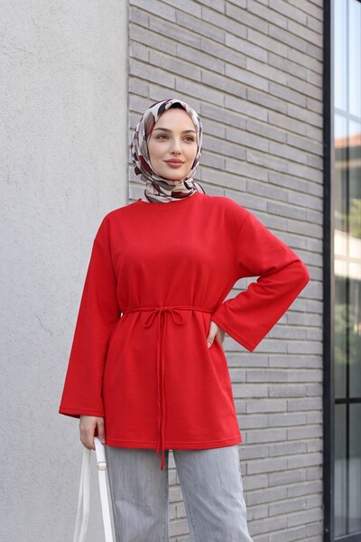 HİJABAYA Yuvarlak Yaka Beli Bağlamalı Penye Tunik