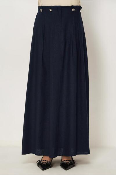 Alvina Button-Detail Linen Skirt 60776