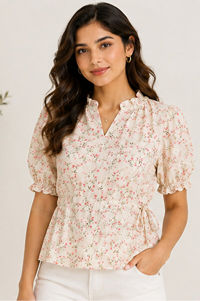 Cortigiani Girls Printed Blouse Puff Sleeve