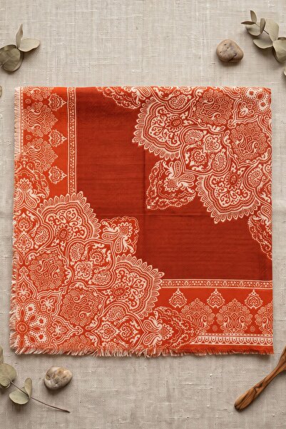 hadiora Women's Orange and White Ethnic Patterned Stylish Hijab Flared Scarf