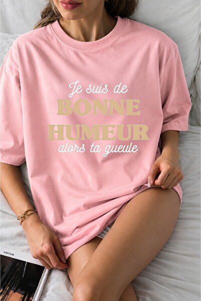 ZAVIXO Women's Oversize French Text Printed 100% Cotton T-Shirt – Unisex Basi...