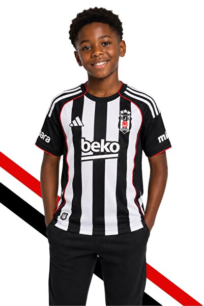 Beşiktaş ORJİNAL LİSANSLI ADİDAS FORMA 25-26 SEZON ÇUBUKLU ÇOCUK FORMASI