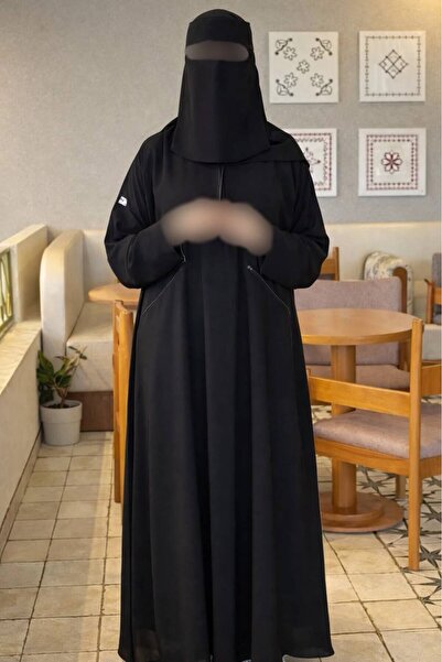 Elena Nargis Black Crepe Abaya for Women with Zipper Closure and Hijab – A St...