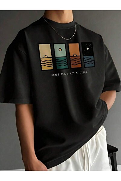 SVART WEAR Minimalist "One Day at a Time" Graphic Printed Oversize Crew Neck ...