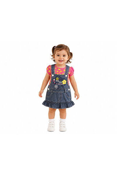 Generic Baby Girls Denim Dungaree Dress with Pink T-Shirt, Ages 1-2Y