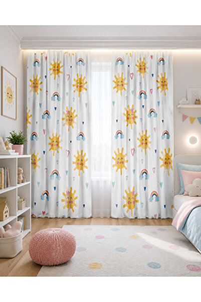 HOMESSA Cute Sun, Rainbow and Heart Double Winged Children's Room Background ...