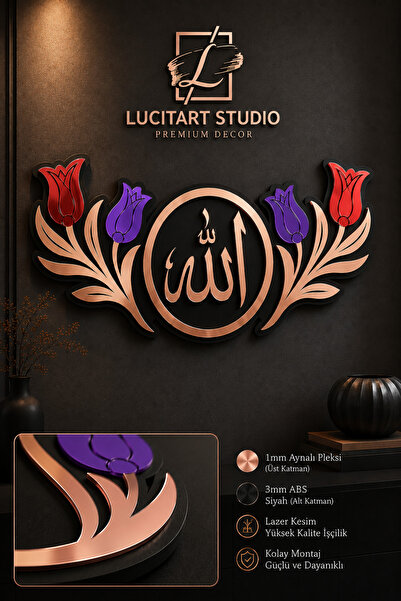 LucitART Studio Premium Allah Lafzı Aynalı Pleksi Duvar Dekoru | Gold, Gümüş,...