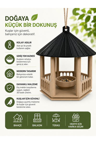 ATB Design Solutions Dekoratif Kuş Yemliği | Bahçe ve Balkon İçin Askılı Kuş ...