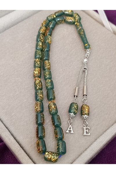 ESMEN Altın Parçacıklı Golden Rosary Tesbih Kişiye Özel Harfli Sertifikalı Ah...