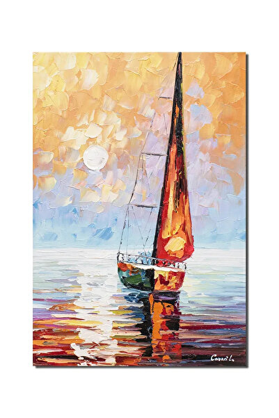 artnova Hand-painted seascape painting with sailboat, Calm, 60x40cm oil on ca...