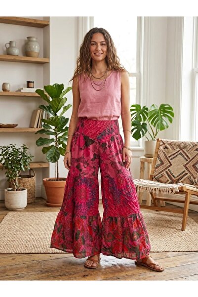 AYASOFYA OTANTIK Women's Nepali Ethnic Patterned Wide-Leg Pants with Elastic ...