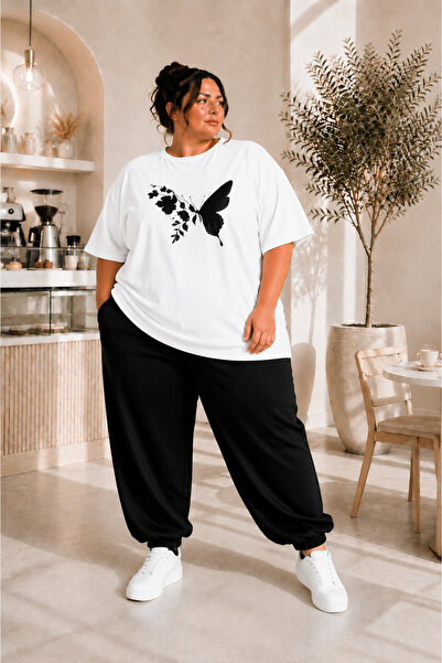 Rubonia Women's Plus Size Oversize Butterfly Print 2-Piece Tracksuit Set Comf...