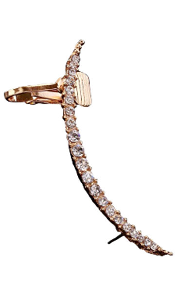 VeeShop Cercel ear cuff elegant, semiluna minimal cu cristale albe