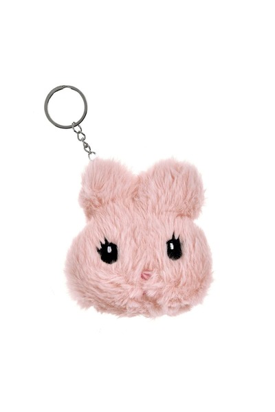 OEM Breloc cu cap de iepuraș de pluș roz, 10,5 cm, pentru copii, din poliester