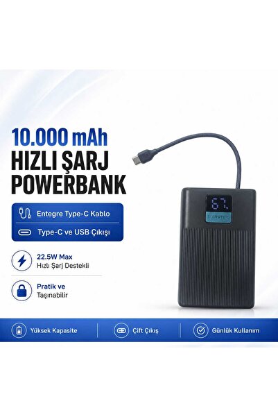 xzemzer FlexCharge 10.000 mAh 22.5W Dijital Göstergeli Entegre Type-C Kablolu...