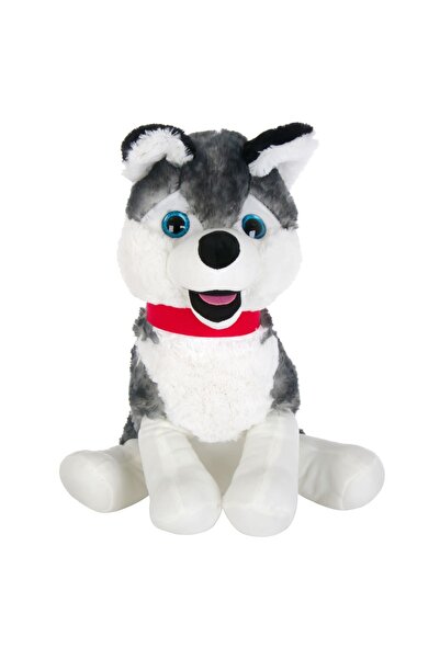 OEM Pluș Husky așezat de 45cm cu guler roșu și ochi cu sclipici