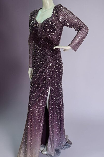 ceneric Evening Gown with Leg Slit Embellished with Embroidery for a Modern a...