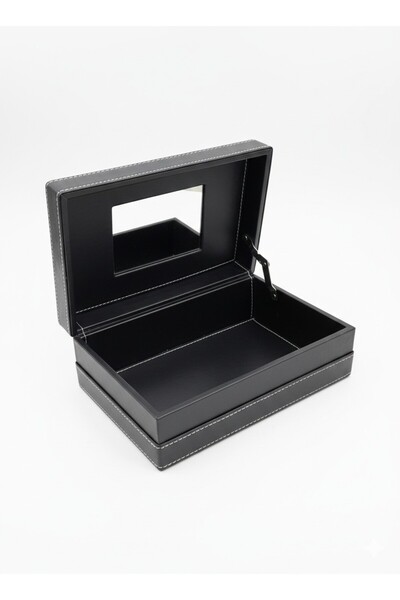 Ceyyiz Leather Finish Conical Mirrored Shaving Material Box