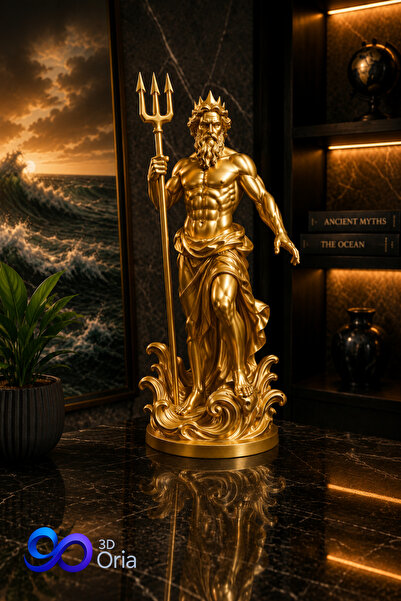 3DOria Poseidon Heykeli Dekoratif Biblo | Antik Yunan Mitolojisi Deniz Tanrıs...