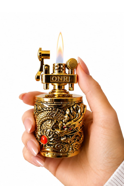 ONRSTORE Premium Kabartma Ejderha Desenli Metal Benzinli Masaüstü Çakmak – Ko...