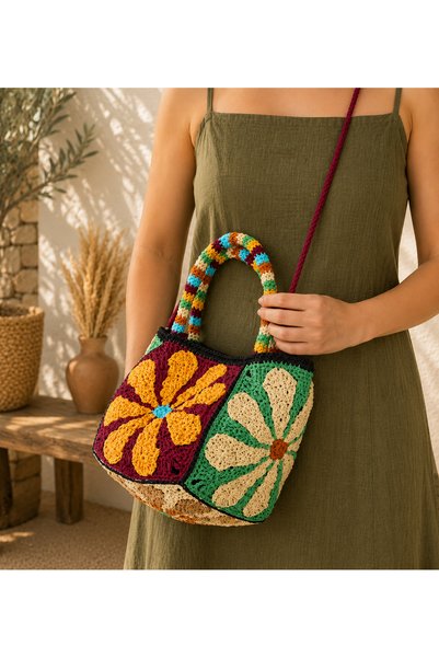 zümal tekstil tasarım Design Hand-Knitted Colorful Paper Rope Bag