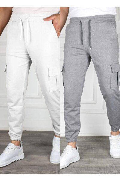 SURMARİ Set of 2 Unisex Cargo Pocket Elastic Leg Sweatpants