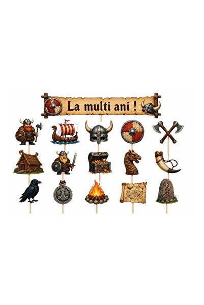 DecoParty Set de decorațiuni pentru tort – Tematică Vikingă, 16 piese, Carton...