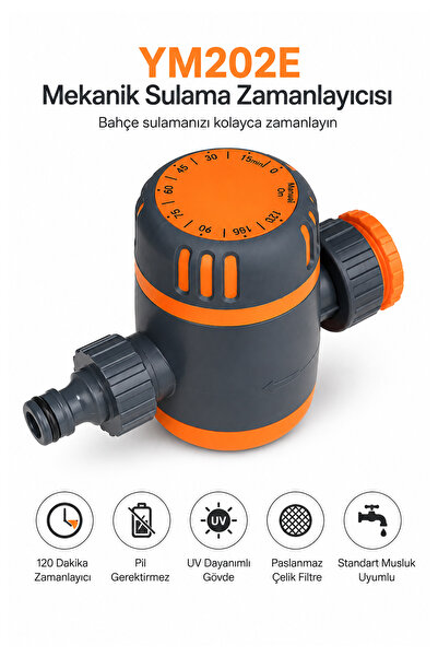 CONOCER Mekanik Çevirmeli Bahçe Sulama Zamanlayıcısı 0-120 Dk Musluk Tipi Dep...