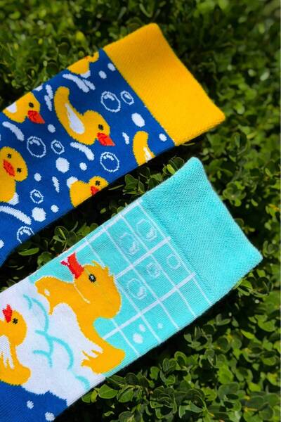 LouSocks Unisex Sağlı Sollu Lastik Ördek Desenli Soket Çorap