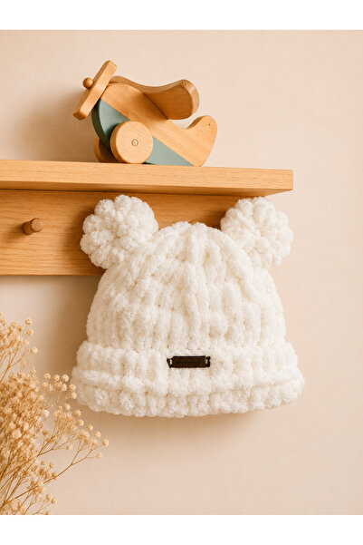 EL YAPIMI Custom Baby Çocuk Bere Kulaklı Bebek Beresi Bej Unisex Yenidoğan Pr...