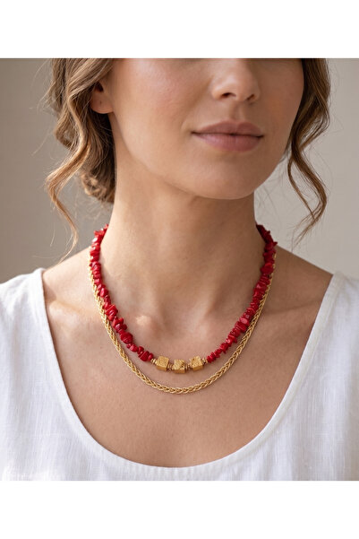 Retrovy Store Natural Stone Cube Detailed Multi-Pendant Necklace