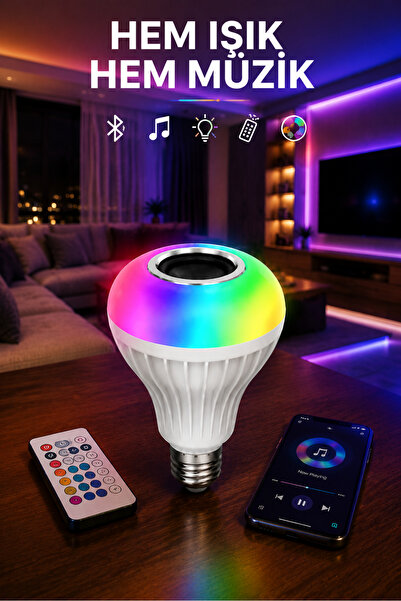Edison 15W RGB LED Bluetooth Hoparlör Ampul | Kumandalı Renkli Müzik Çalan Ak...