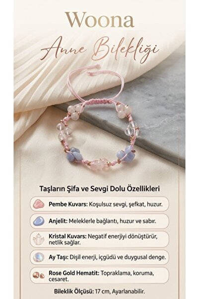 WOONA Anne Bilekliği Şifa ve Sevgi Enerjili & Saf Sevgi ve Şefkat Pembe Kuvar...