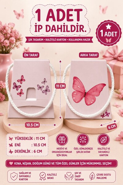 Emtory Home Beyaz İpli Hediye Kelebekli Çanta Paket - Doğumgünü Hediye - Bebe...