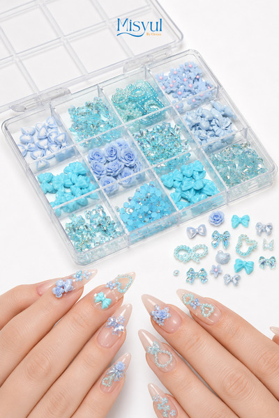 Misyul Tırnak Süsleme Mavi Taş Charm Seti, Nail Art Tırnak Süslemesi