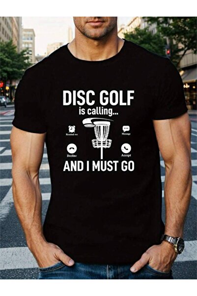 799 تي شيرت بأكمام قصيرة مع طباعة "DISC AND I MUST GO" |   قميص مريح وعصري بي...