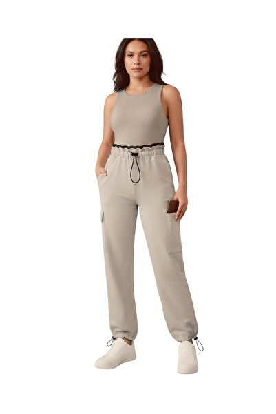Modella Life Women's High Waist Cargo Pocket Detailed Thick Fabric Jogger Swe...