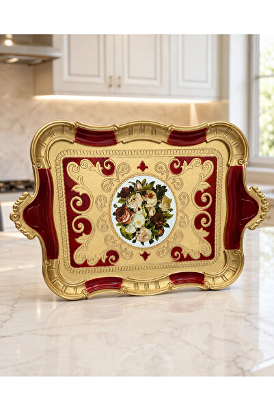 AC AMİSOS Stylish Hand-Embroidered Rosewood Model Tea and Coffee Presentation...