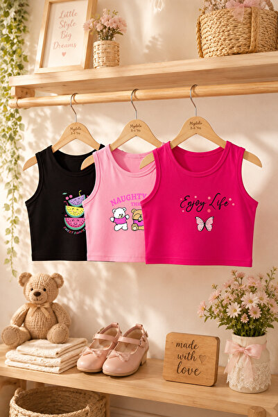 MYADA Tarz Baskılı Kız Çocuk 3'lü Crop Set 24675 24674 24649