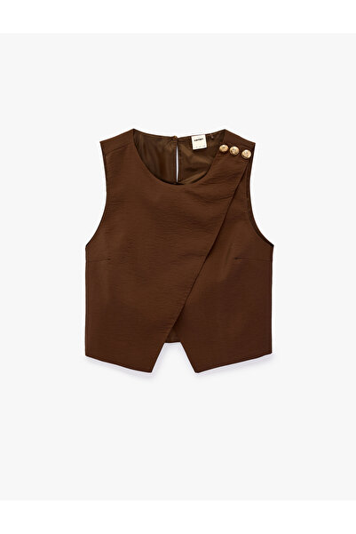 Koton Viscose Crew Neck Sleeveless Asymmetrical Vest with Metal Accessory Detail