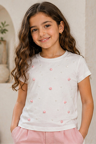 Cortigiani Girls T-Shirt with Pearl Embellishment